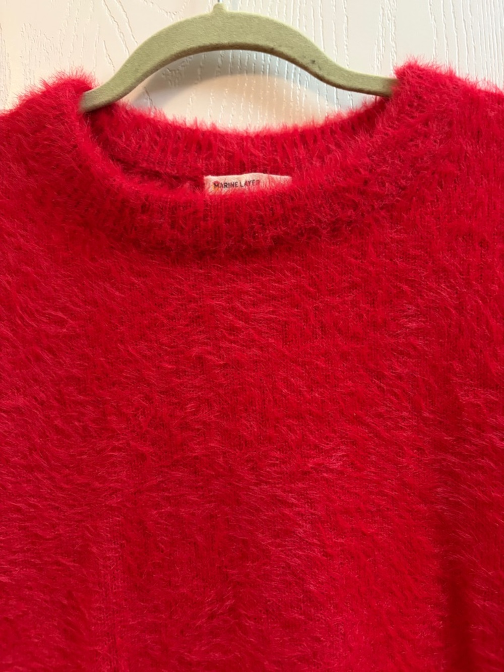 MARINE LAYER eyelash cropped sweater in scarlet nylon/cotton/wool blend Large - Picture 5 of 8